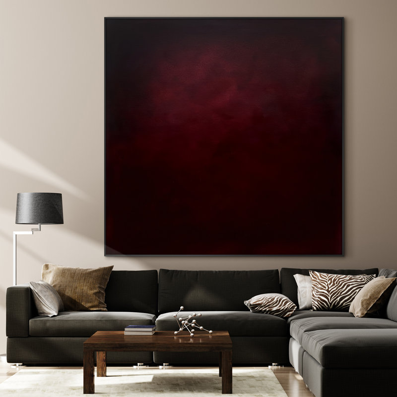 Très grande impression d'art abstrait rouge bourgogne profond - décor contemporain minimaliste pour le salon ou la chambre à coucher, assemblage de cadre requis
