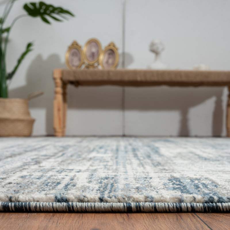 Abstract Area Rug in Blue/Gray/Charcoal, Runner 2'6" x 8'