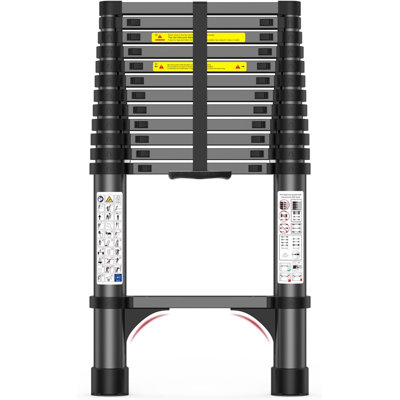Telescopic Extension Ladder with Triangle Stabilizers – All-Black Portable Folding Ladder