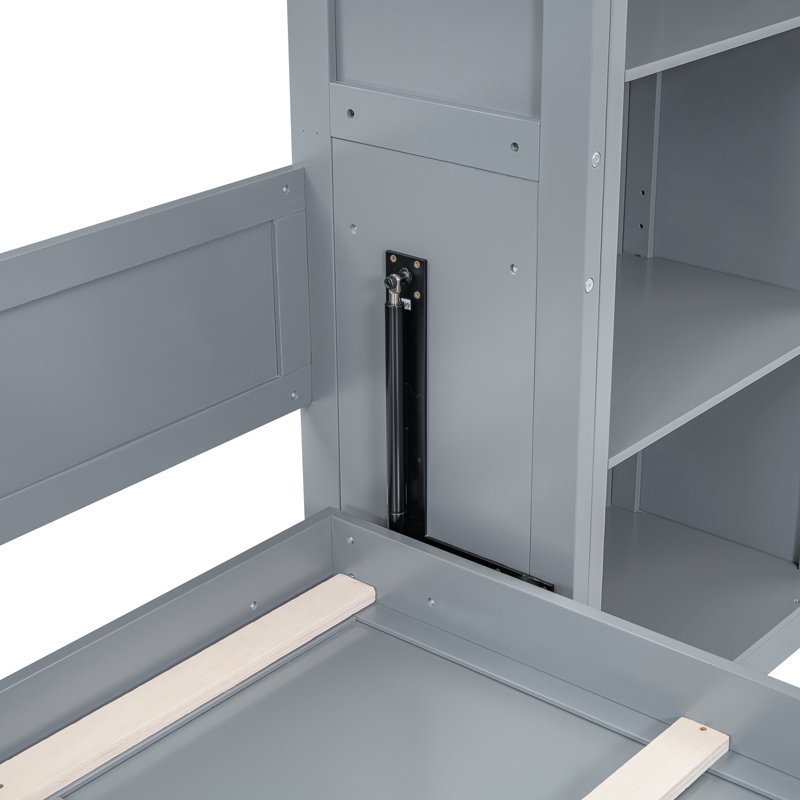 Grand lit avec tablettes, mur gris - espace pour le bureau à domicile, la chambre d'amis et la salle de sport, conception d'armoire pliable, matelas maximum de 8 po permettant d'économiser de l'espace
