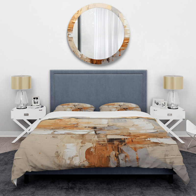 Beige Grey Geometric Collage II BeddingMicrofiber / Polyester Duvet Cover Set, Queen Duvet Cover + 2 Standard Shams