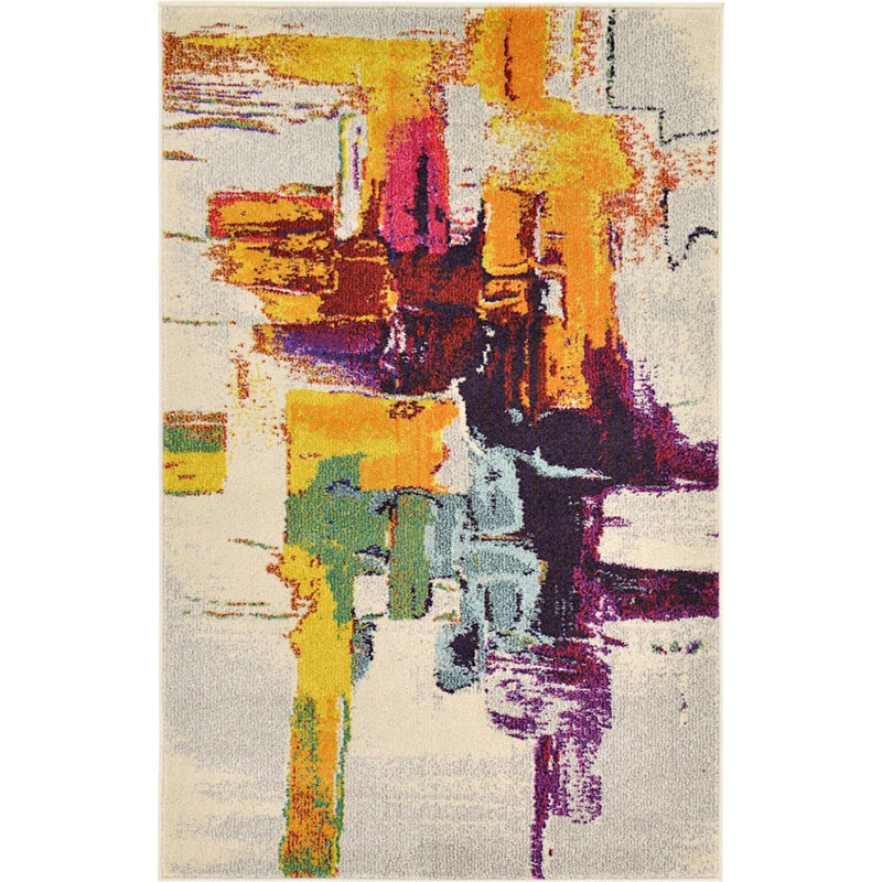 Tapis abstrait beige Auyeung, Rectangle 3 pi 3 po x 5 pi 3 po