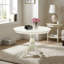 Linen White Wood Round Dining Table Set With 2 Linen Fabric Upholstered Double X-Back Chairs Pedestal 3 Piece For Small Spaces