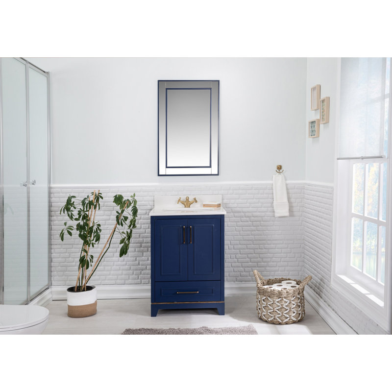 Ensemble de meuble-lavabo simple 23,6 po avec miroir Clorence, Bleu foncé