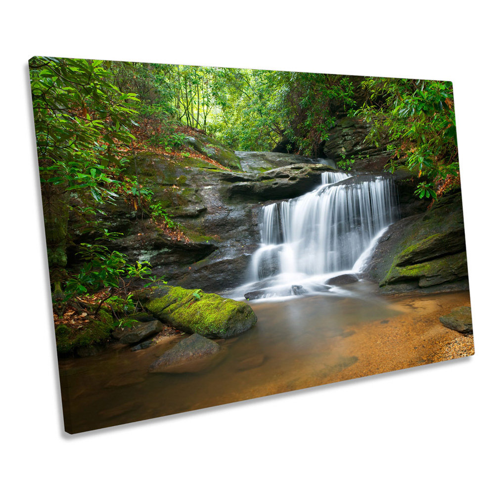 River Forest Waterfall Landscape - Wrapped Canvas Print