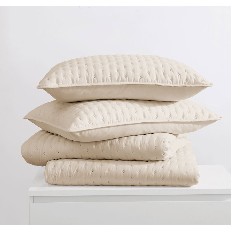 Beige Full Microfiber Bubble Quilt Set with Shams