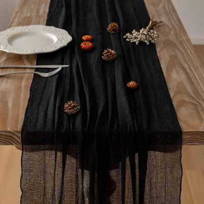 Chemin de table d'Halloween chemin de table en toile de coton noir et gaze rustique de qualité supérieure en tissu de fromage de 120 pouces 10 pieds pour les fêtes de mariage