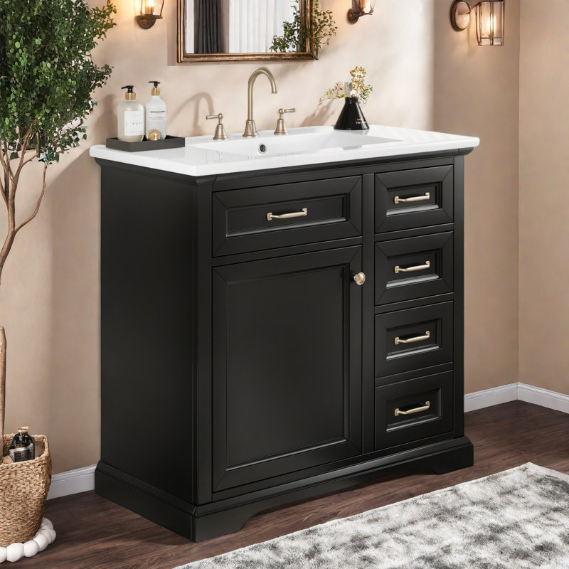 Meuble-lavabo 36 po avec comptoir en céramique, Noir