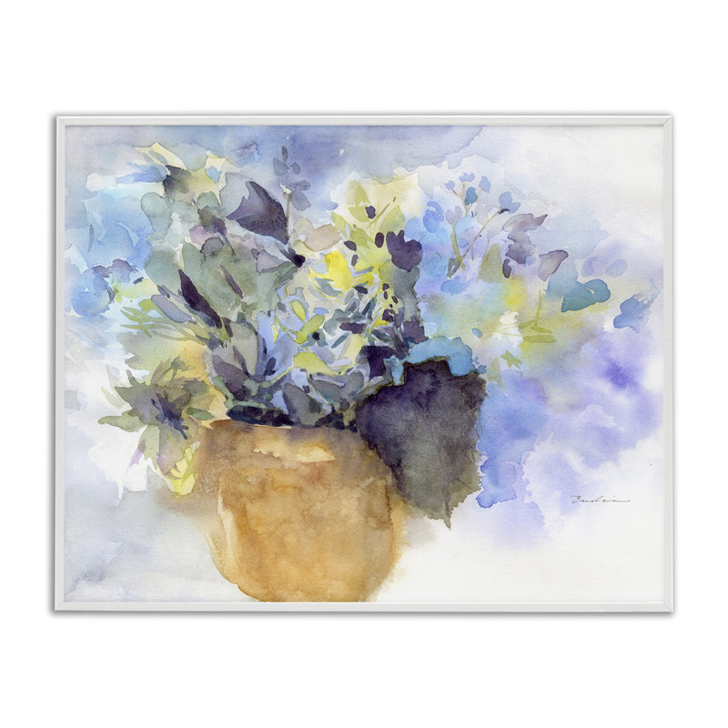 Art aquarelle d'hortensia bleu par Evelia Designs bg-168, Estampe numérique encadrée blanc bord de mer, H 11 po x l 14 po