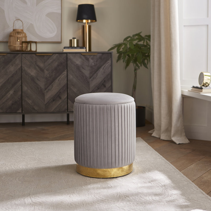 38cm Wide Velvet Round No Pattern Pouffe Ottoman with Storage, Grey