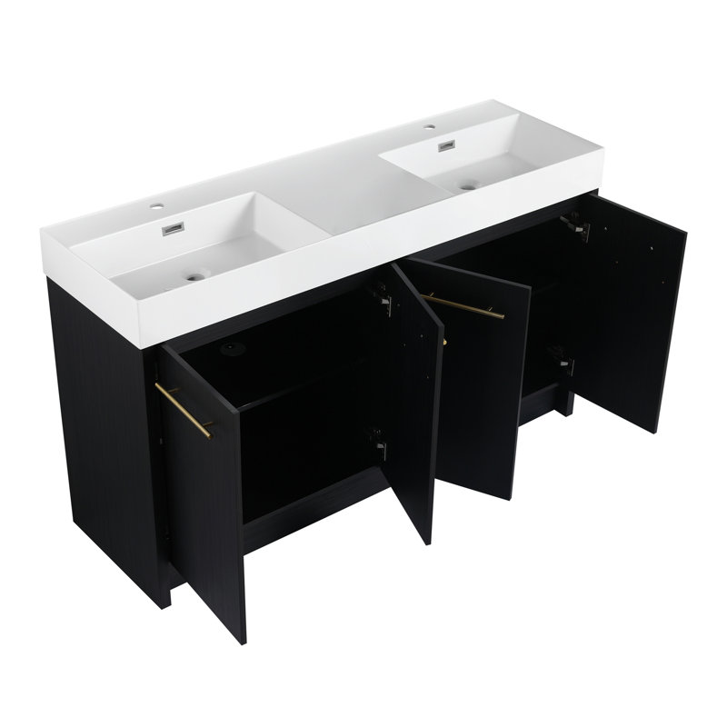 60 Inch Freestanding Bathroom Vanity with Resin Double Sink