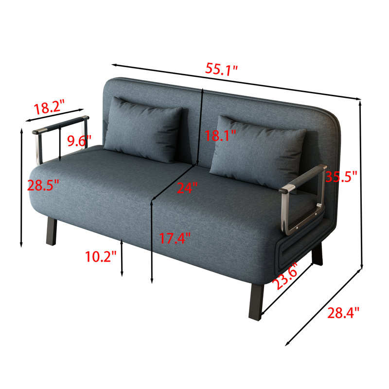 Conneaut Velvet Convertible Sofa, Dark Gray Velvet, 35.5" H x 55.1" W x 28.4" D