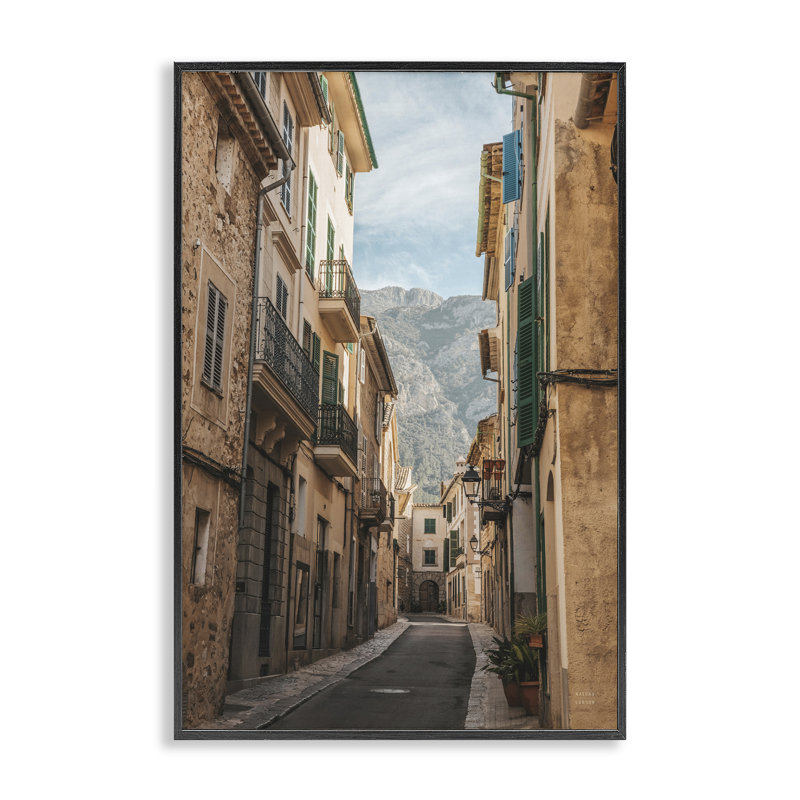 Art espagnol de la ville espagnole, estampe numérique par Nathan Larson, H 18 po x l 12 po, Giclée encadrée noir minuit