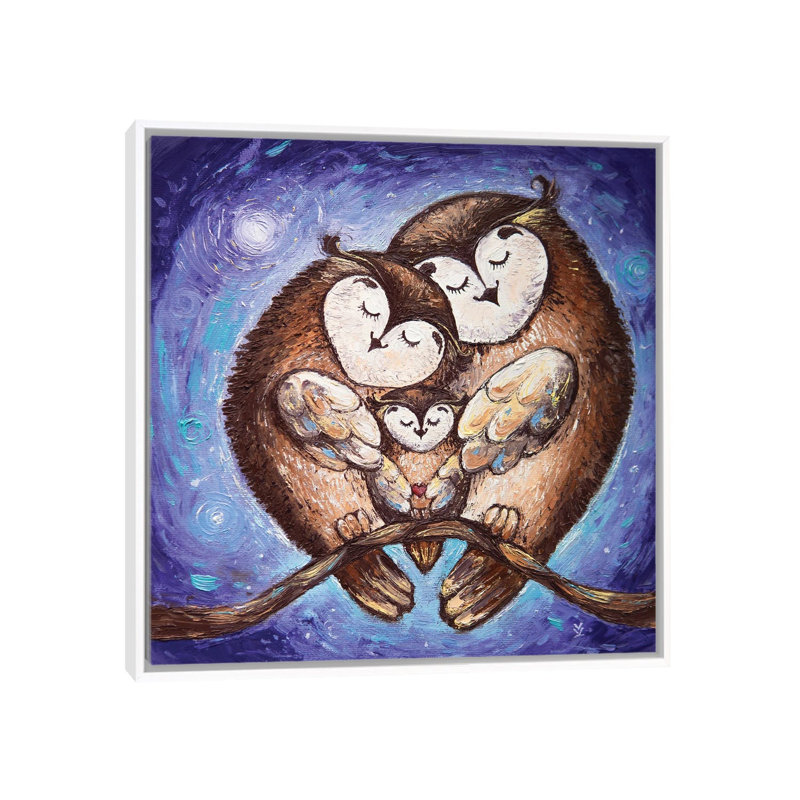 Owl Family 1 Piece Painting on Canvas, 45.72 cm H x 45.72 cm W, White Framed