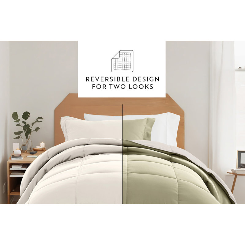 8-PC College Dorm Twin XL Bedding Bundle - Comforter Set, Sheet Set, Pillows and Laundry Bag, Sage / Ivory