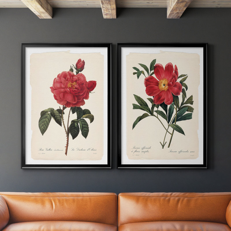 «Red Botanical III», ensemble de 2 reproductions d'art sur toile encadrées, H 26,5 po x l 73 po x P 1,5 po, Noir