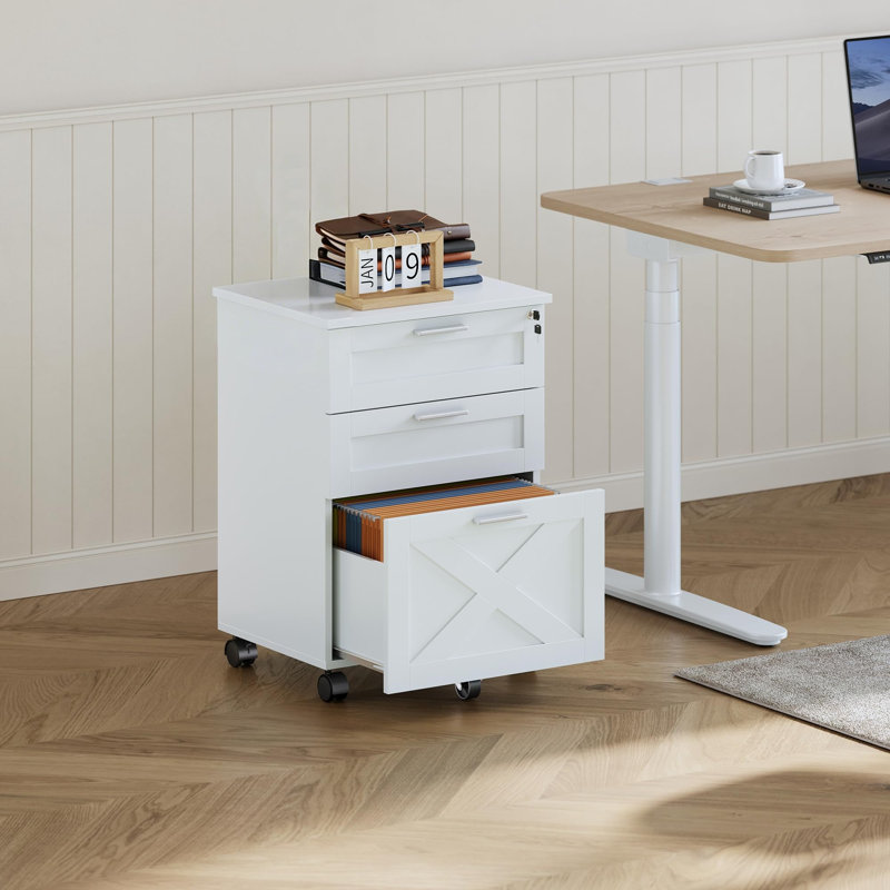 Classeur à 3 tiroirs avec serrure, classeur mobile sous le bureau pour le bureau à domicile, rangement en bois pour documents de format lettre / a4 / légal, blanc