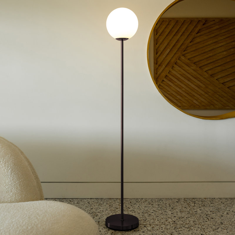 Luna 65" Bronze Modern LED Floor Lamp with Frosted Glass Globe