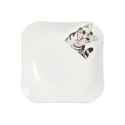 Assiette carrée en porcelaine American Shorthair