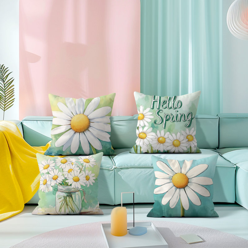 4 housses de coussin décoratives à motif marguerite 4 pièces