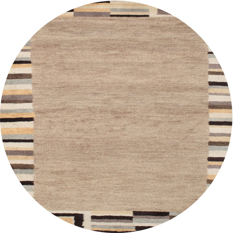 Tapis contemporain gris / brun, Rond 7 pi