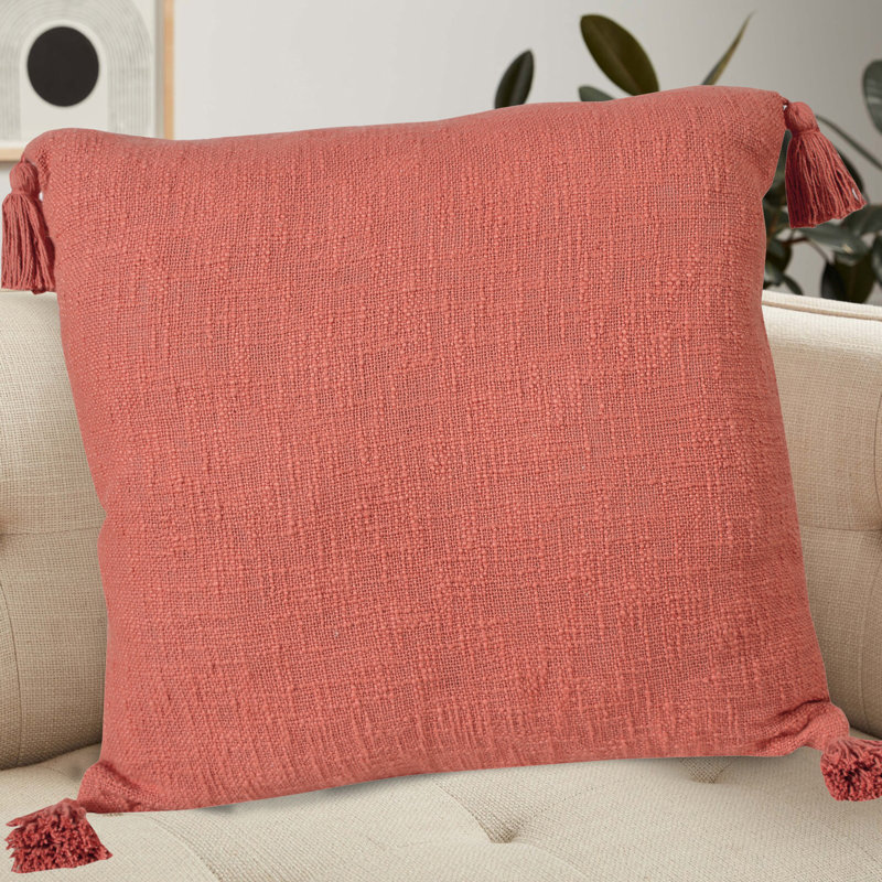 Housse de coussin décoratif couleur unie 100% coton faite à la main Everyday, Orange, Polyester/ bourre en polyester