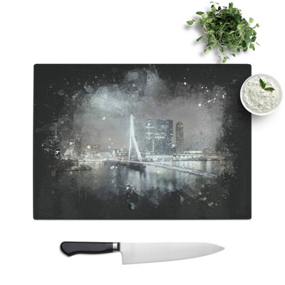 Rotterdam Skyline Paint Splash Chopping Board