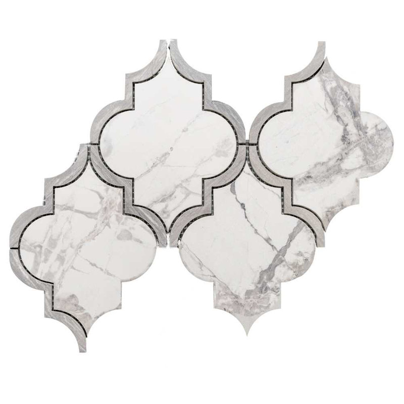 Stately Lantern 9" x 14" Porcelain Arabesque Marble Look Wall & Floor Tile, Calacatta/Gray