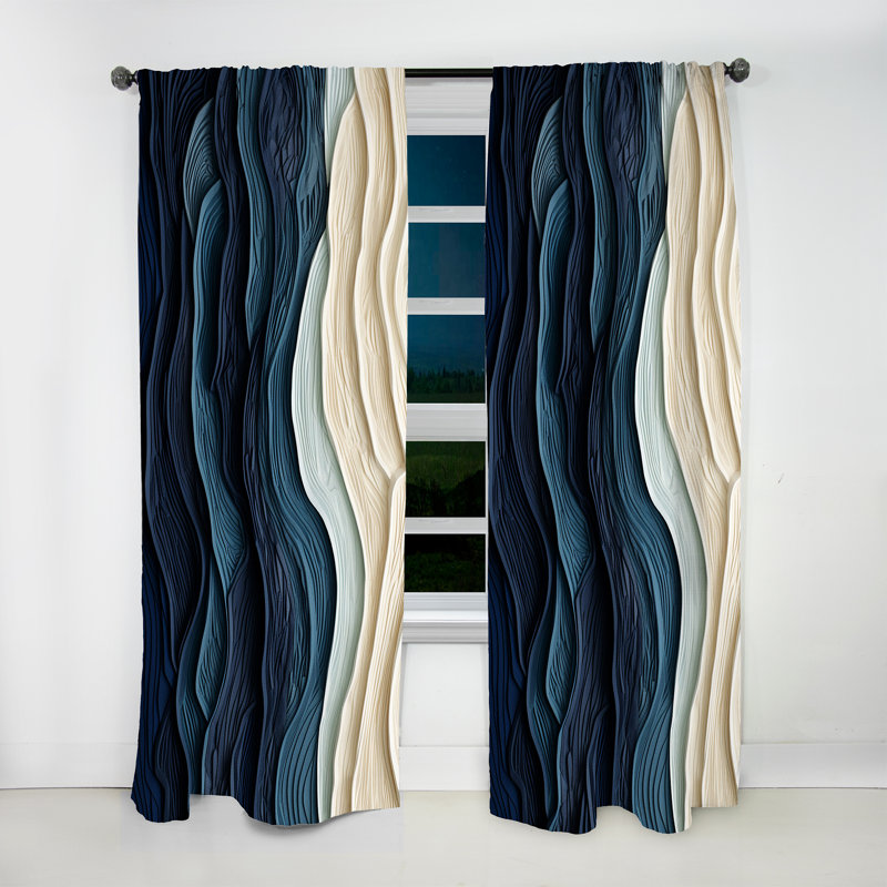 Bleu et blanc Coastal Wave s Edge - Rideau minimaliste côtier - Velours obscurcissant - 1 panneau, L 52 po x L 63 po