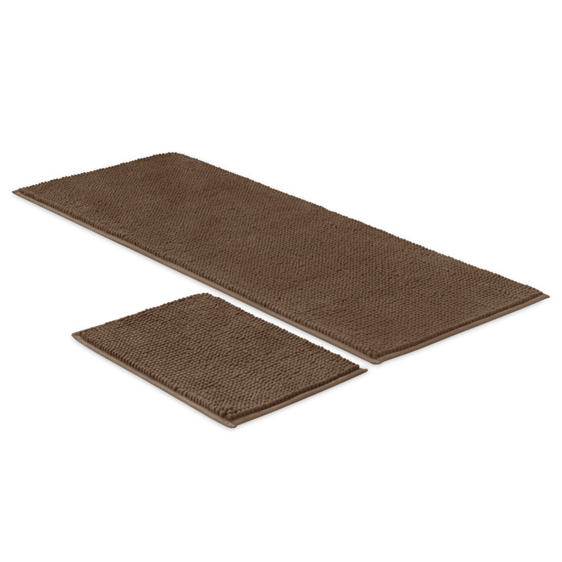 Ensemble de tapis pour salle de bain ultra doux en microfibre absorbante, L 60 po x l 24 po, ensemble de 2, Brun
