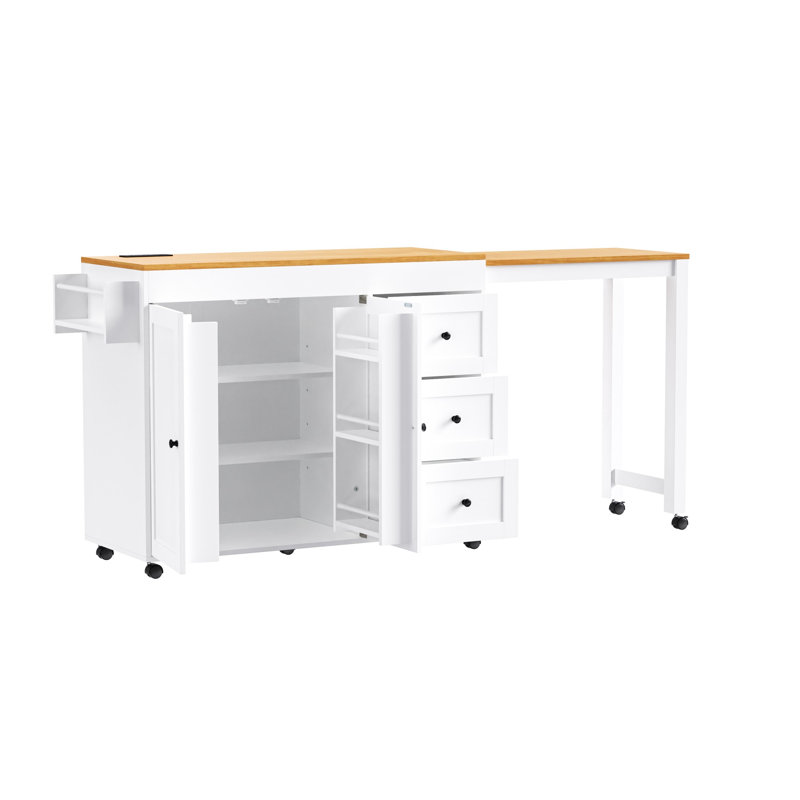 74.8" Kitchen Island With Extendable Dining Table, White
