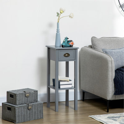 Table d'appoint à 2 niveaux avec tiroir, table de bout étroite avec tablette inférieure, pour le salon ou la chambre à coucher, gris