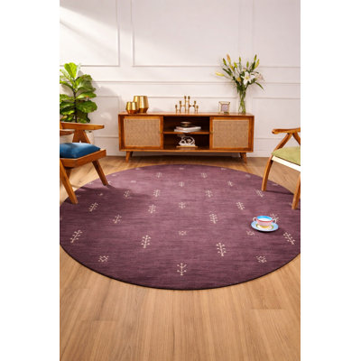 Tapis rond en laine écologique tissée à la main, 244 x 244 cm | Couleur violette | Design moderne et contemporain | Tapis antidérapant à poils longs, fait à la main, idéal pour le salon et la chambre (L00501)