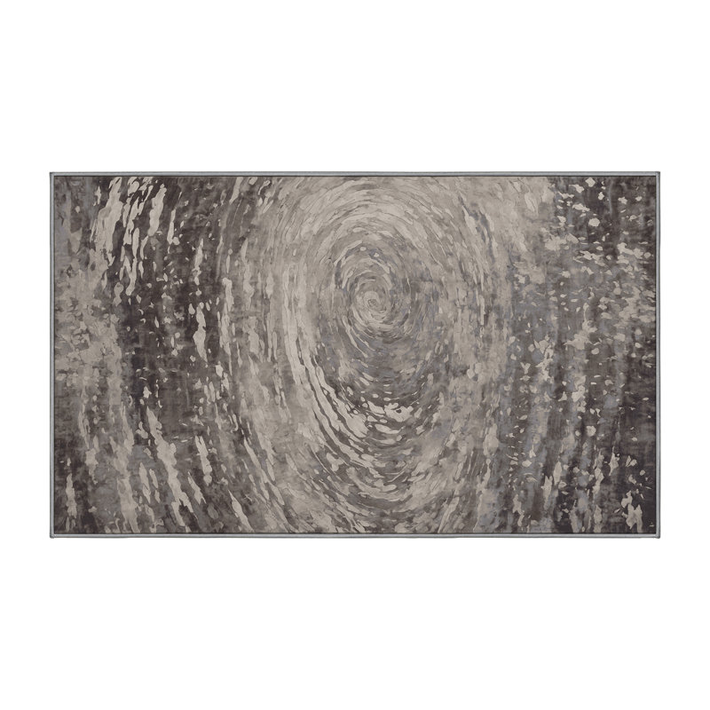 Machine Washable Gray Area Rug, Rectangle 3' x 5'