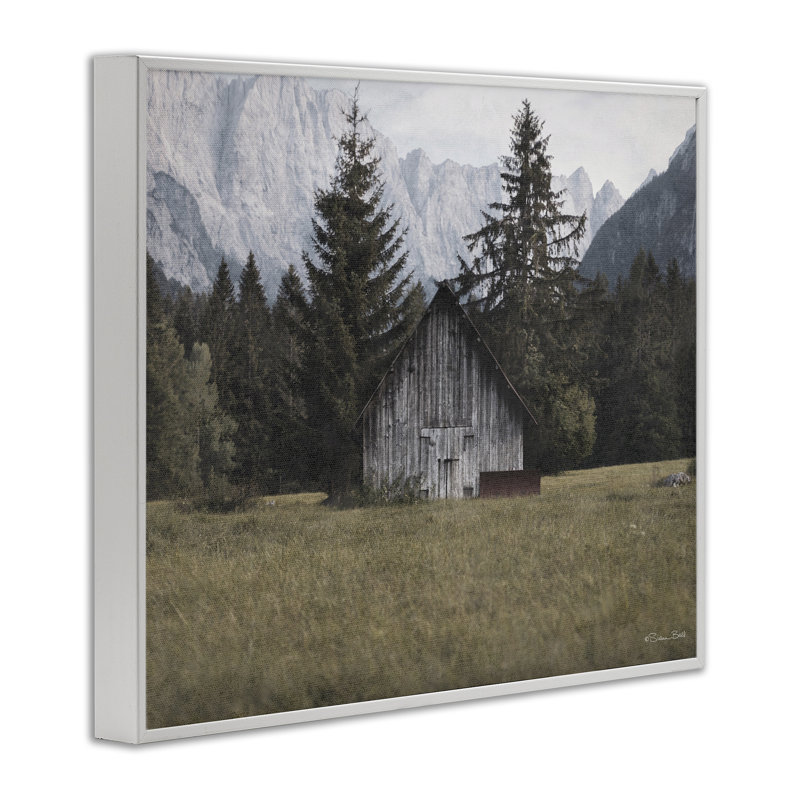 «Rustic Cabin Landscape», estampe numérique par Susan Ball, H 11 po x l 14 po, Estampe numérique encadrée blanc bord de mer