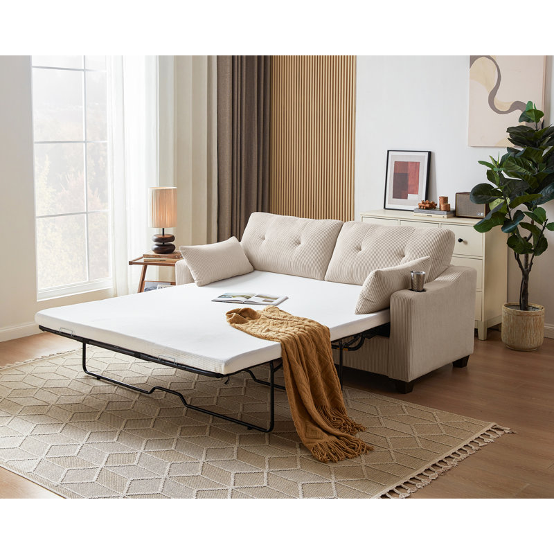 Pull Out Sofa Bed, Sleeper Sofa, 2-In-1 Convertible Corduroy Couch with USB Charging, Memory Form Couch for Living Room, Apartment and Small Space