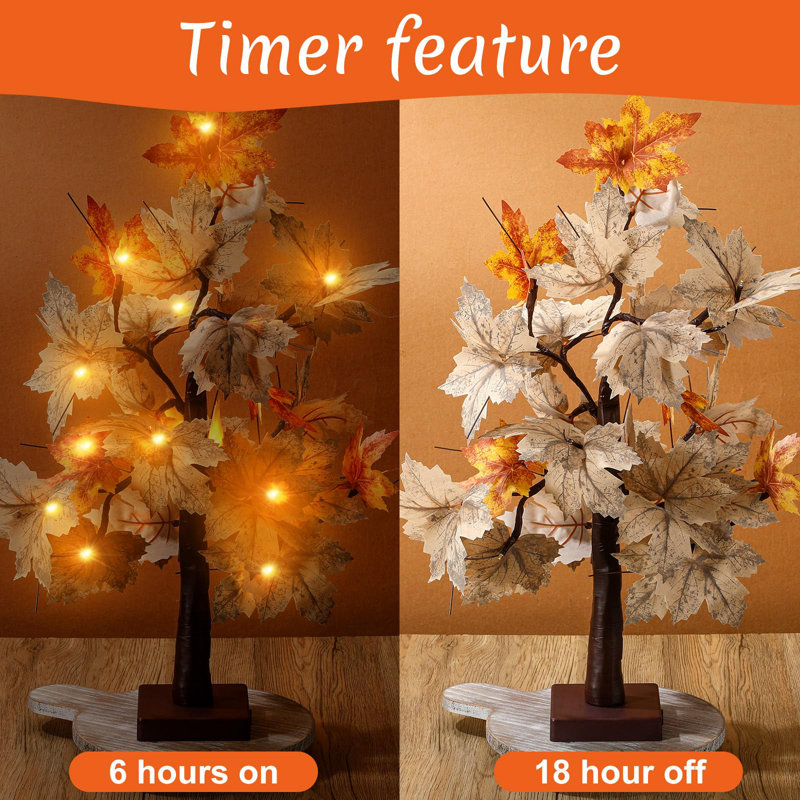 Fall Lighted Maple Tree Artificial Fall Tree LED Fall Decorations,2 Pcs