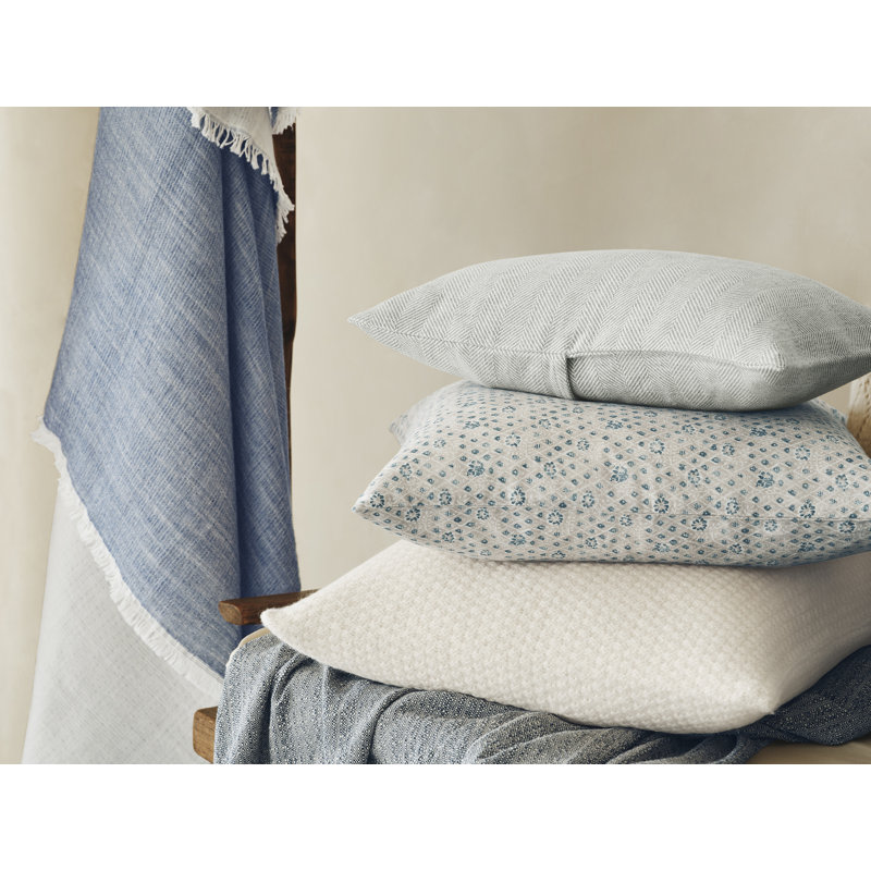 Coral Bell Print Linen Square Pillow Cover, Cerulean