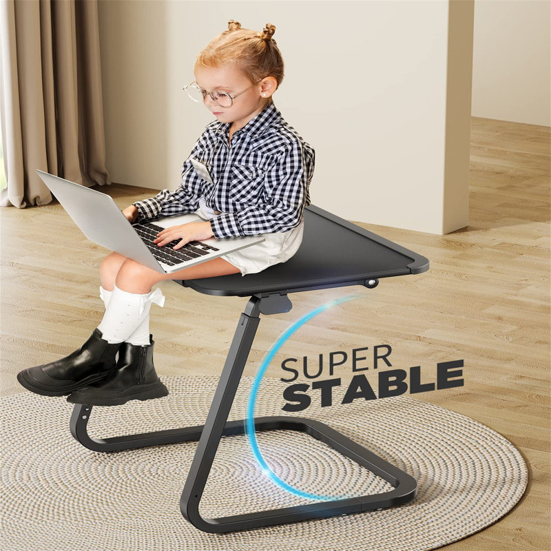 Laptop Table For Sofa, Double Use Bed Tray, Overbed Table, Sturdy C Shape Legs, Living Room Table, Height Angle Adjustable, With Tablet Slot, Drink Holder