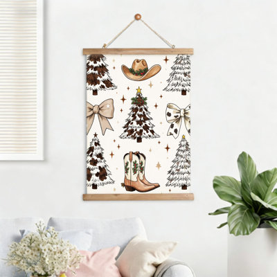 Motif de Noël douillet, art mural volute suspendu, cintre en bois intégré, 16 x 24