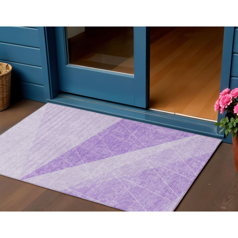 3' X 5' Lavender And Purple Geometric Washable Indoor Outdoor Area Rug