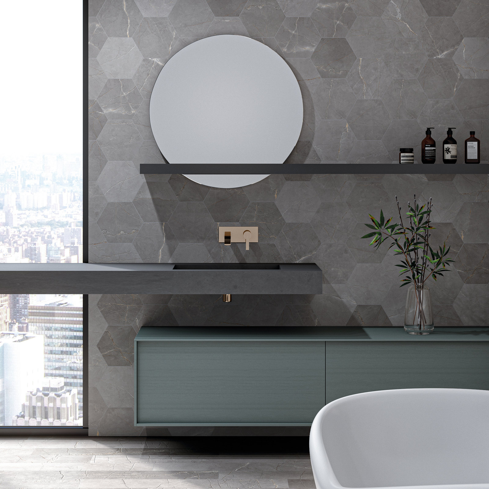 Elegance 7.7" x 8.9" Porcelain Wall & Floor Tile, Gray