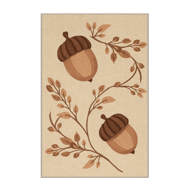 Machine Washable Wyndmoor Thanksgiving Modern & Contemporary Abstract Rug in Beige – Beige Binding, 7x9