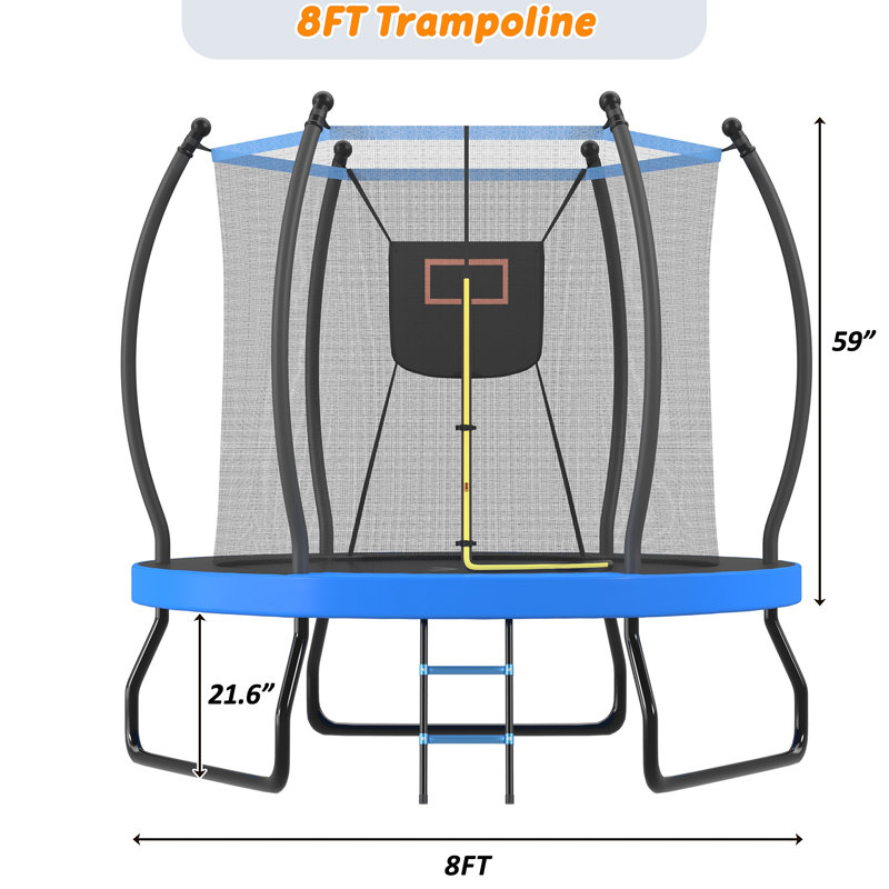 Trampoline avec panier de basketball, filet d'enclos et échelle, trampoline d'extérieur pour enfants, trampoline récréative