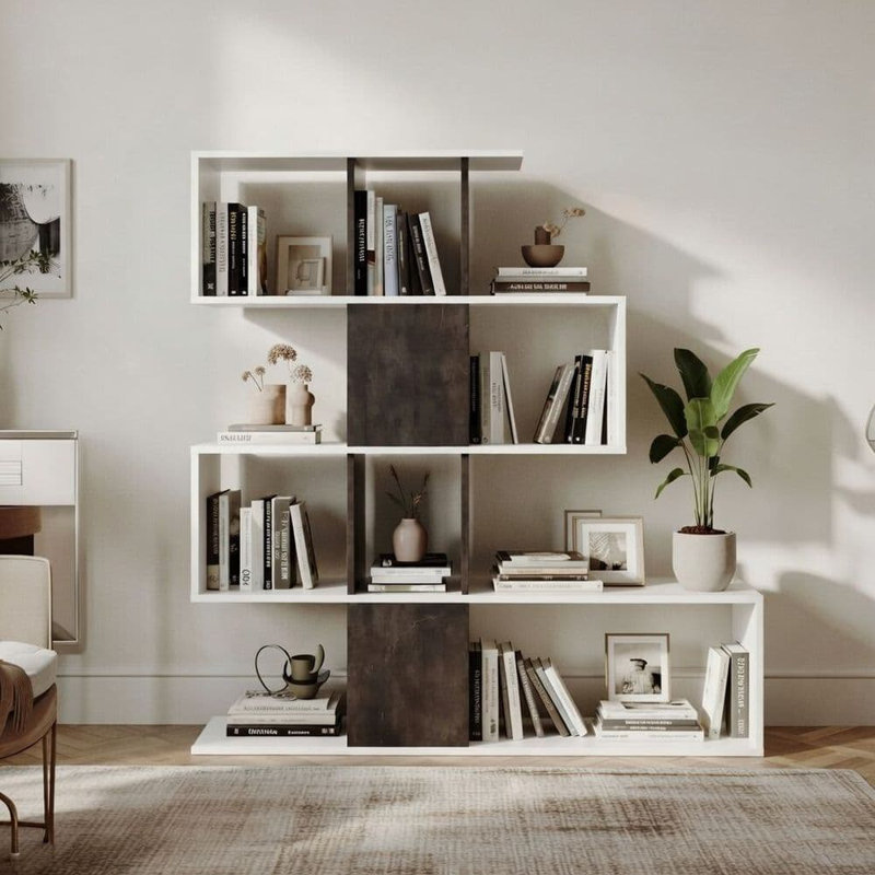 Bhrigu 145cm H x 145cm W Geometric Bookcase, Brown/White