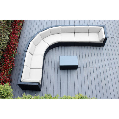 Ensemble de conversation en osier pour 7 personnes avec coussins Popham