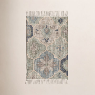 Pali Blue Hand-Woven Geometric Jute Rug