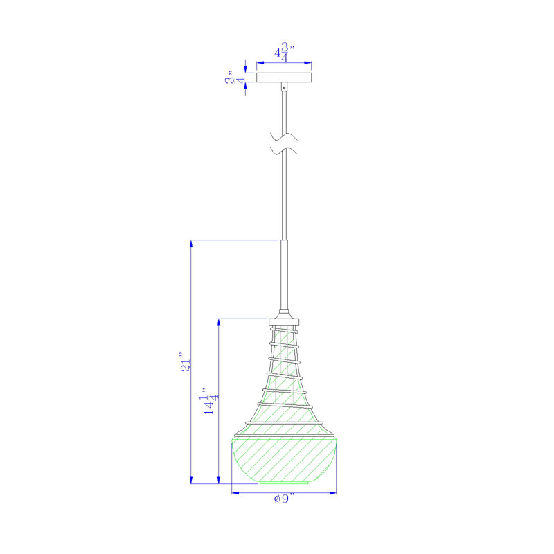 Mini-luminaire suspendu en verre et métal Baraboo 60W avec accent tire-bouchon, acier brossé argent, l 14,25 po x H 21 po