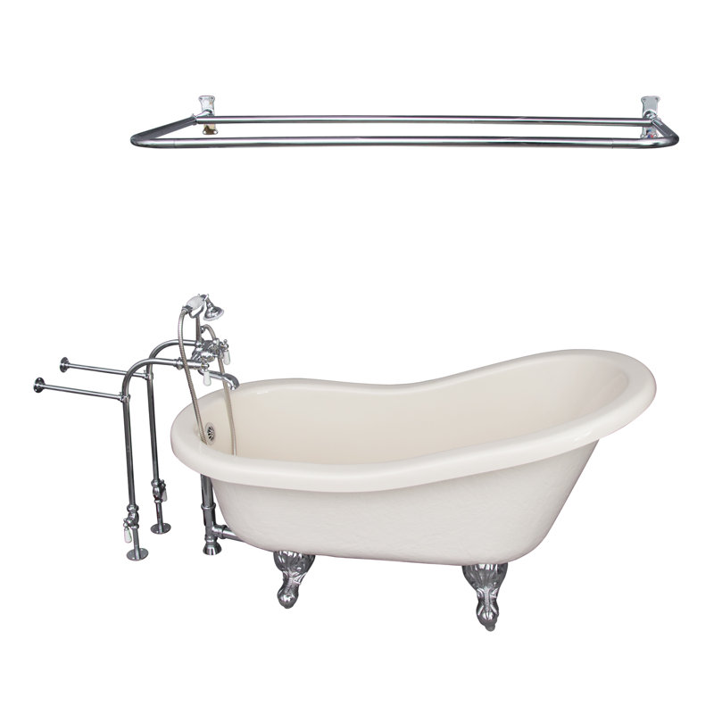 60'' x 30'' Soaking Acrylic Bathtub with Faucet, Polished Chrome, Bisque