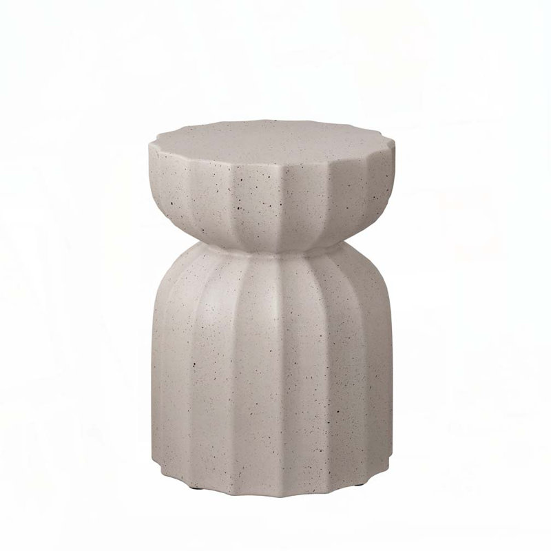 Patio Cement Side Table, White